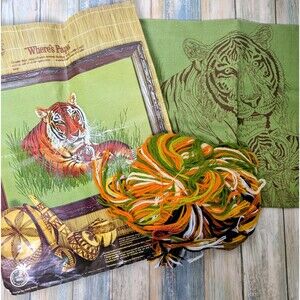 Vintage Paragon Crewel Embroidery Kit Tiger Cub Where’s Papa #0524 1977